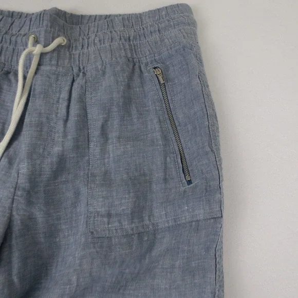 Athleta Blue Linen Blend Drawstring Zip Pocket Jogger Pants Women Size 10‎ - Picture 5 of 12